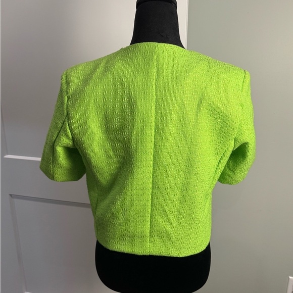70f/21c cropped lime green textured blazer double breasted tweed - Picture 4 of 9